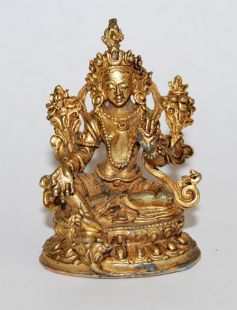 Green Tara Gilt Copper 2〝 Statue (II)