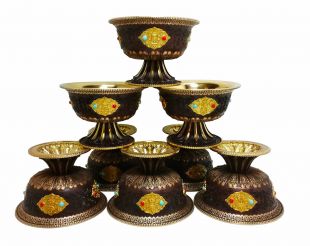 Eight Auspicious Offering Bowl with stand (Brass) 	 