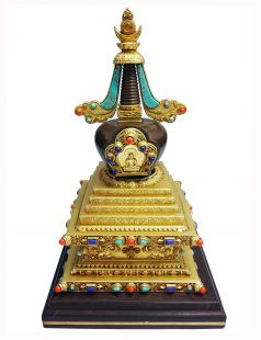 Stupa brass Partly Gold Plated with stone (S)
