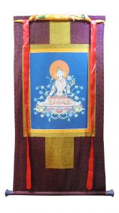 Assorted White Tara thanka with brocade