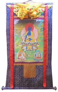 Assorted Medicine Buddha thanka with brocade