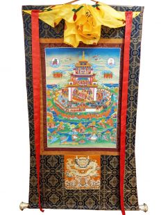Assorted Guru Rinpoche land thanka with brocade