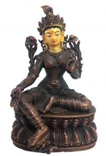 Green Tara Copper Statue gold face 11cmH