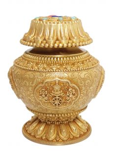 Brass Treasure Vase with stone 10cmH