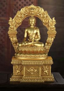 Sakyamuni gilt gold statue with stand set