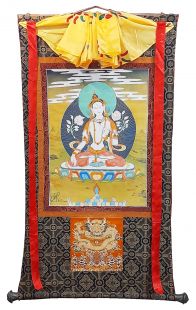 Assorted White Tara thanka with brocade