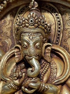 12 Arms Ganesha Plaque (gilt copper)