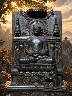Amitabha Buddha (Basalt Rock stone Buddha Plaque)