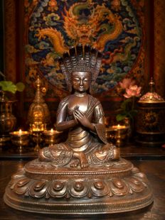Finely Sculpted Red Copper Nāga King Statue